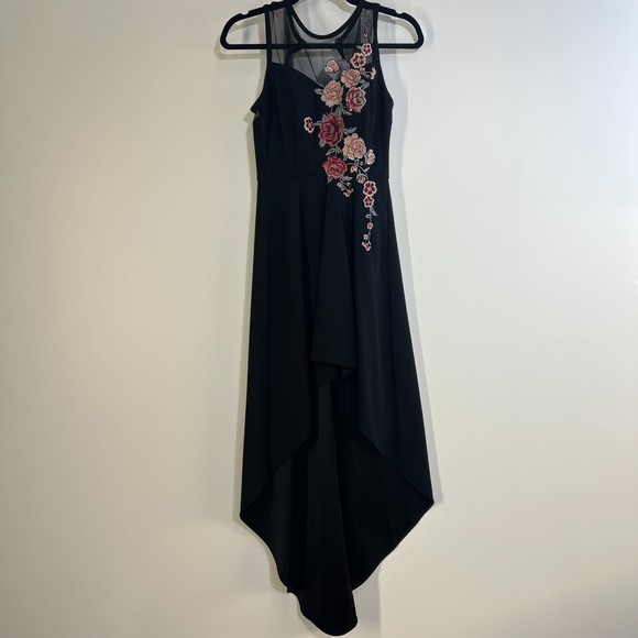 Speechless Dresses & Skirts - 90’s Speechless Black Sheer Mesh and Floral Embroidery Hi-Low Dress XS